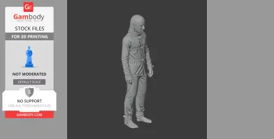 3D model of a person in a straitjacket, standing barefoot, suitable for 3D printing.