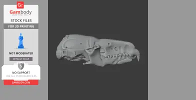 3D model of a common shrew skull, side view, detailed teeth and bone structure, for printing.