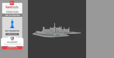 A 3D printable STL model of Augill Castle, featuring towers and walls on a base platform.