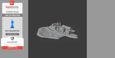 3D model of Augill Castle on a base, suitable for 3D printing.