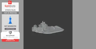 A 3D model of Augill Castle featuring detailed architectural elements on a textured landscape base.