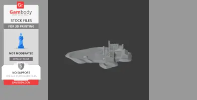 3D model of Augill Castle on a textured base, designed for 3D printing.