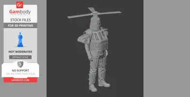 A humanoid figure with helicopter rotor head and armor-like details, designed for 3D printing.