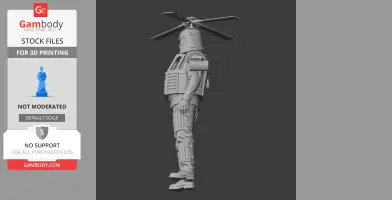 3D model of a humanoid figure with helicopter features, featuring a rotor on the head and detailed armor.