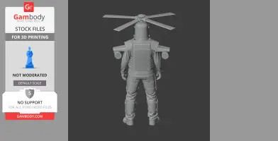 A humanoid figure with helicopter rotor on its head, standing with detailed armor-like outfit.