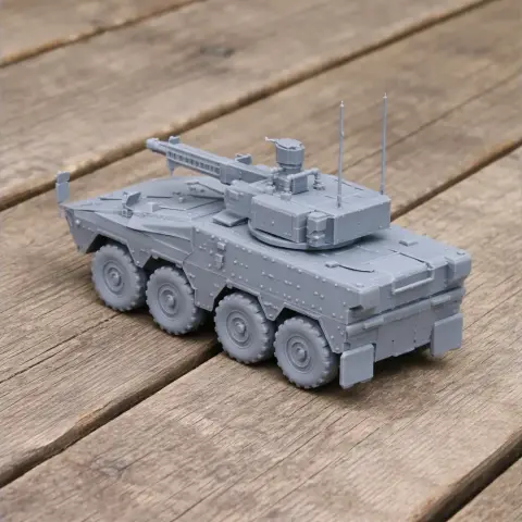 Detailed 3D model of an armored Boxer IFV tank with turret and wheels, ready for 3D printing.