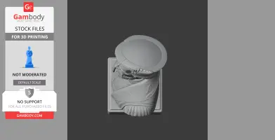 3D model top view of a bust with a wide-brimmed hat and detailed garment, suitable for 3D printing.