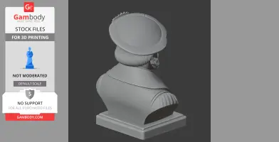 3D model of a historical warrior bust with a detailed hat and cloak on a pedestal.