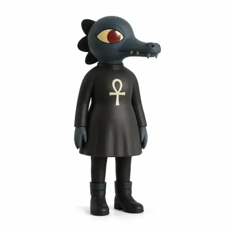 Anthropomorphic reptile figure in black dress with ankh symbol, from Night in the Woods, for 3D printing.