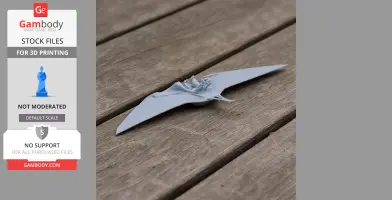 A 3D printed model of an Ornithocheirus, a prehistoric flying reptile, displayed on a wooden surface.