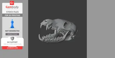 3D model of a Corsac fox skull with an open jaw, designed for 3D printing.