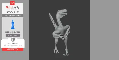 3D model of Ornitholestes dinosaur, standing upright with detailed features, intended for 3D printing.