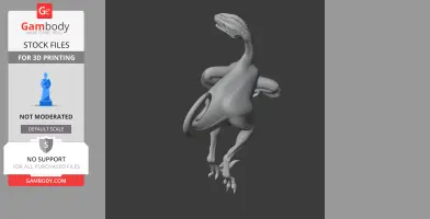 A 3D model of an Ornitholestes dinosaur in a dynamic pose, designed for 3D printing.