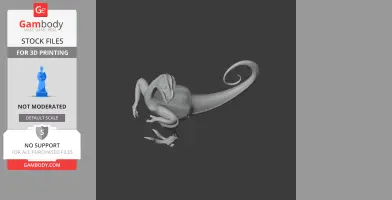 3D model of Ornitholestes dinosaur in a curled pose, intended for 3D printing.