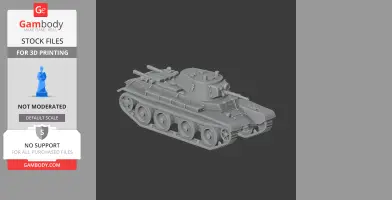 3D model of a detailed BT tank, ready for 3D printing, shown on a dark background.
