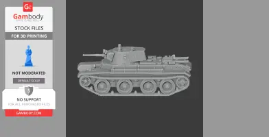3D model of a BT tank with detailed tracks and turret, shown from the side for 3D printing.