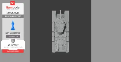 A detailed top view of a 3D tank model designed for printing, featuring tracks and turret.
