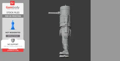 3D model of a humanoid auto turret with detailed mechanical limbs and a cylindrical head.
