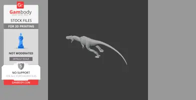3D model of a dinosaur with a long tail and open mouth, suitable for 3D printing.
