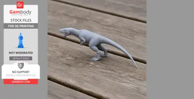 3D printed Ornithomimoides dinosaur model on wooden surface.