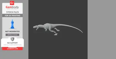 Gray 3D model of a prehistoric dinosaur resembling Ornithomimoides, designed for 3D printing.