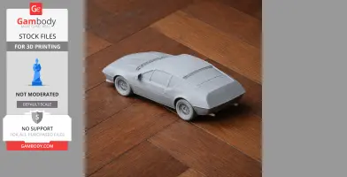 3D printed model of an Alpine A310 car on a wooden floor.