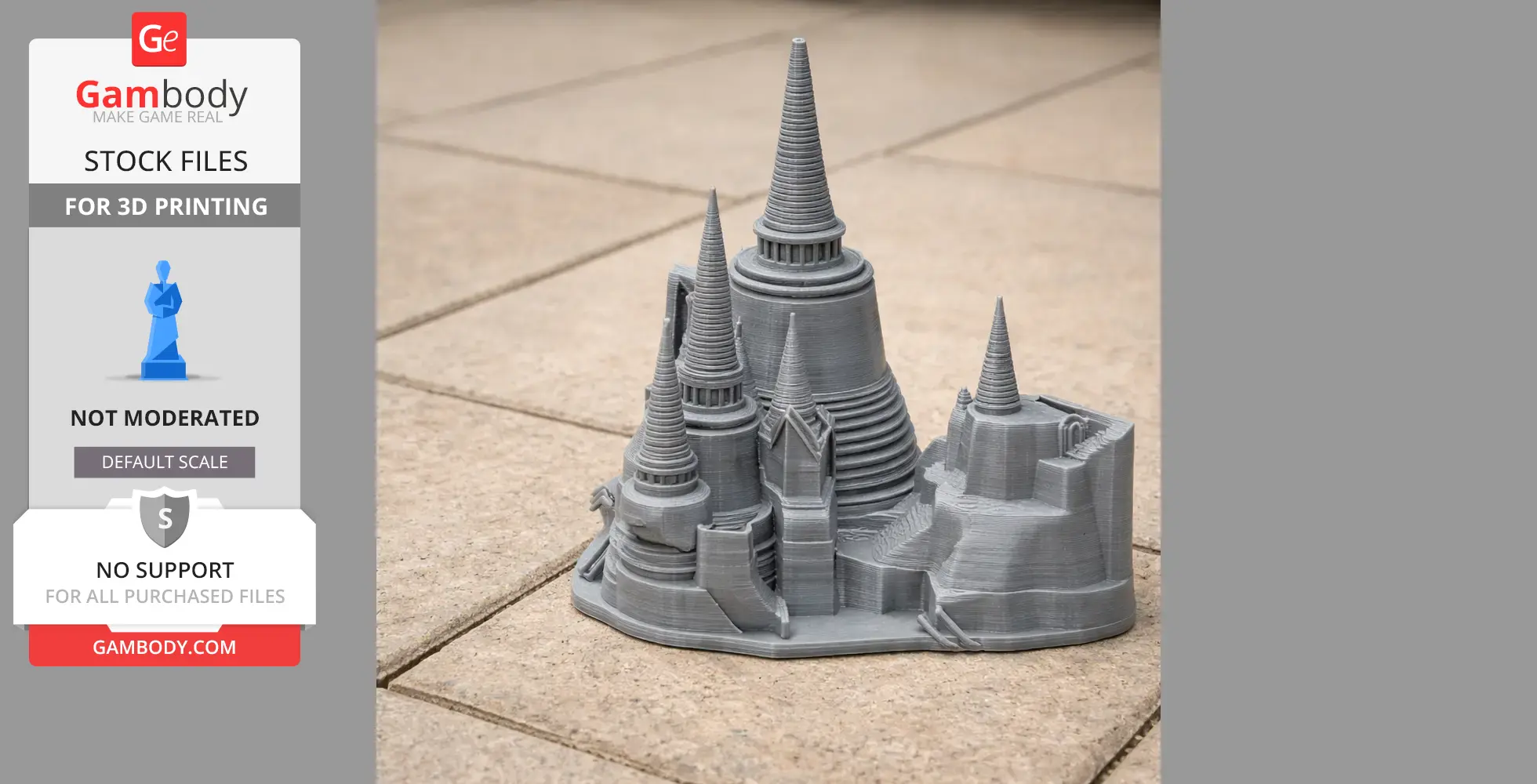 3D printed model of Ayutthaya Kingdom architecture with intricate pagodas and structures.