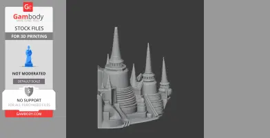3D model of Ayutthaya Kingdom architecture with tiered spires and ornate details.