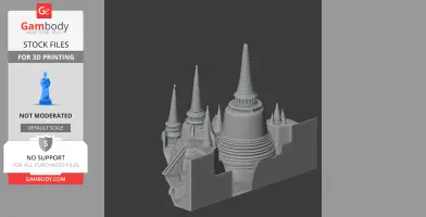 3D model of Ayutthaya-style temple complex with tiered spires and domes, designed for 3D printing.