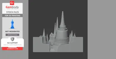 3D model of Ayutthaya Kingdom architecture featuring spired structures and layered design.