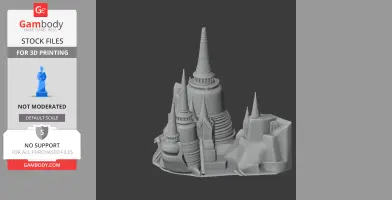 3D model of Ayutthaya Kingdom architecture with intricate spires and layered structures.