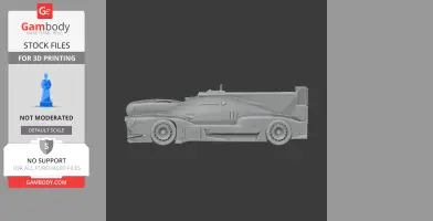 3D model of a sleek, high-performance race car, side view, designed for 3D printing.