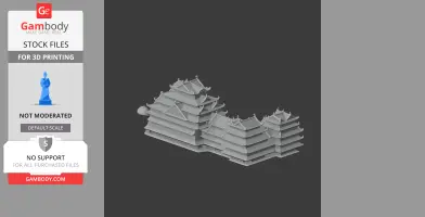 3D model of Azuchi Castle with tiered roofs, designed for 3D printing.