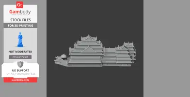 Gray 3D model of Azuchi Castle, featuring traditional layered roof architecture.