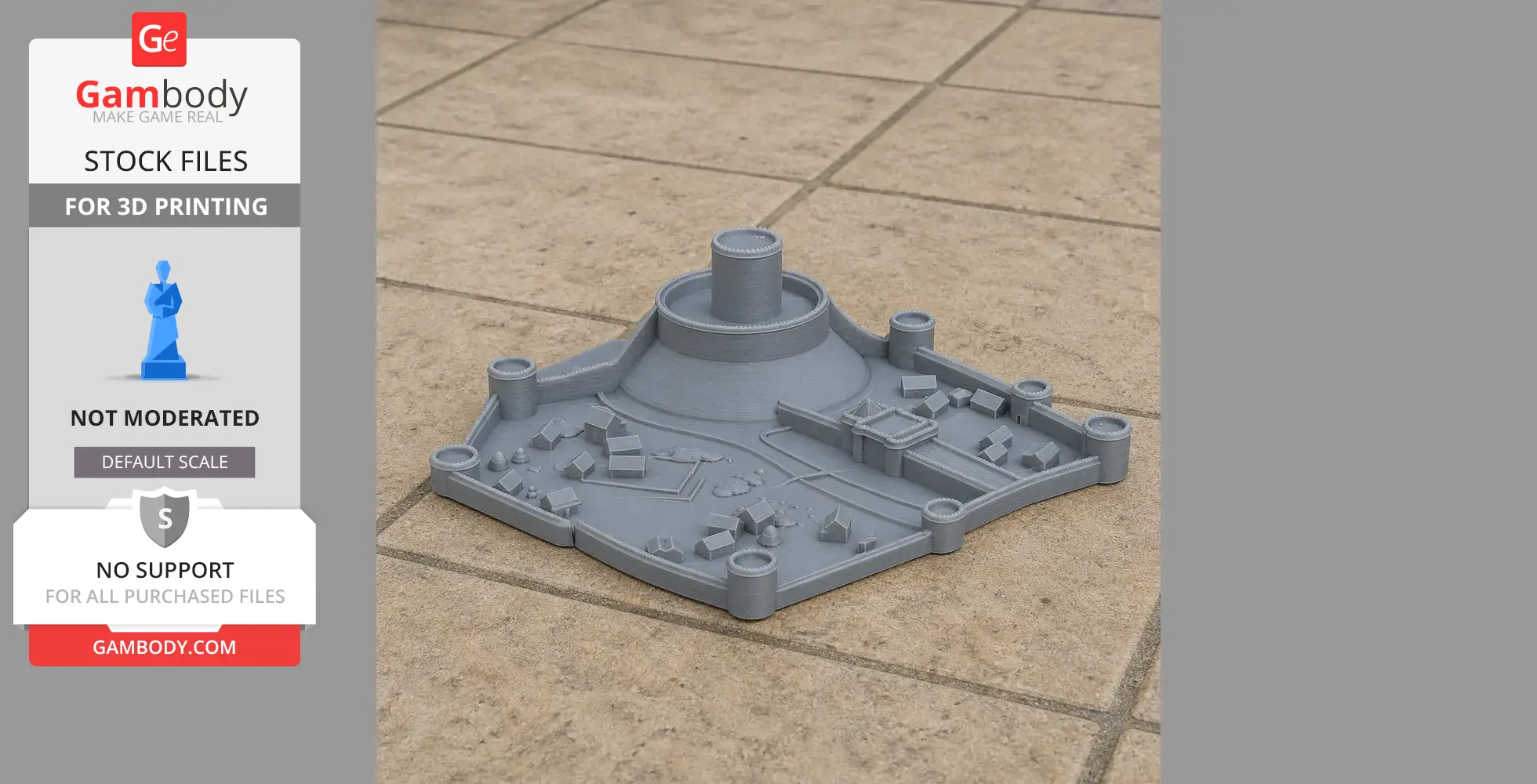 A 3D-printed base model of Bedford Castle with detailed architectural features.