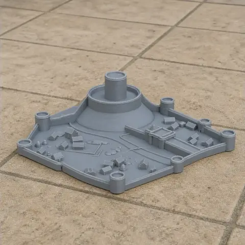 3D printed model of Bedford Castle on a tiled surface, showcasing towers and walls.