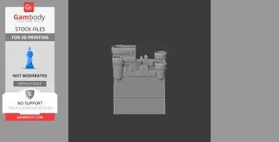 3D model of a castle with round towers and battlements, designed for 3D printing.