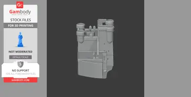 3D model of Belsay Castle featuring towers and walls, ready for 3D printing.