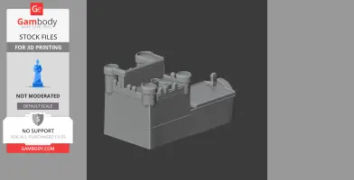 A 3D model of Belsay Castle STL file for printing, featuring towers and battlements.