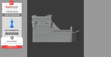 Gray 3D model of Belsay Castle featuring turrets and walls, designed for 3D printing.