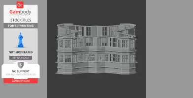Detailed 3D model of a castle facade with multiple windows and intricate architectural features.