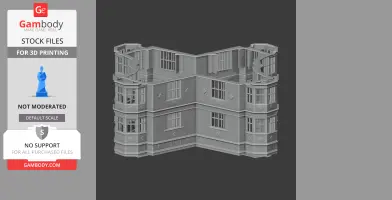 Detailed 3D model of a castle facade with bay windows and decorative elements, suitable for 3D printing.