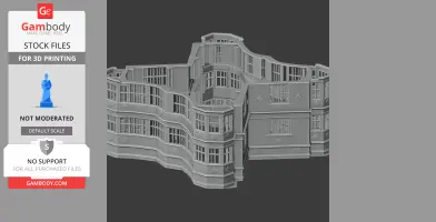 3D model of a detailed, multi-story castle with intricate windows and architectural designs.