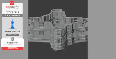 Detailed 3D model of a castle facade with intricate windows and decorative elements for 3D printing.