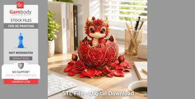 A cute baby dragon hatching from a rose-decorated egg, surrounded by petals and leaves.