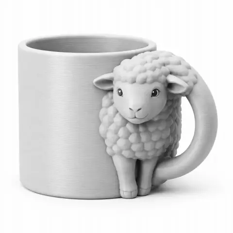 3D model of a mug with a sheep design, featuring the sheep as the handle.