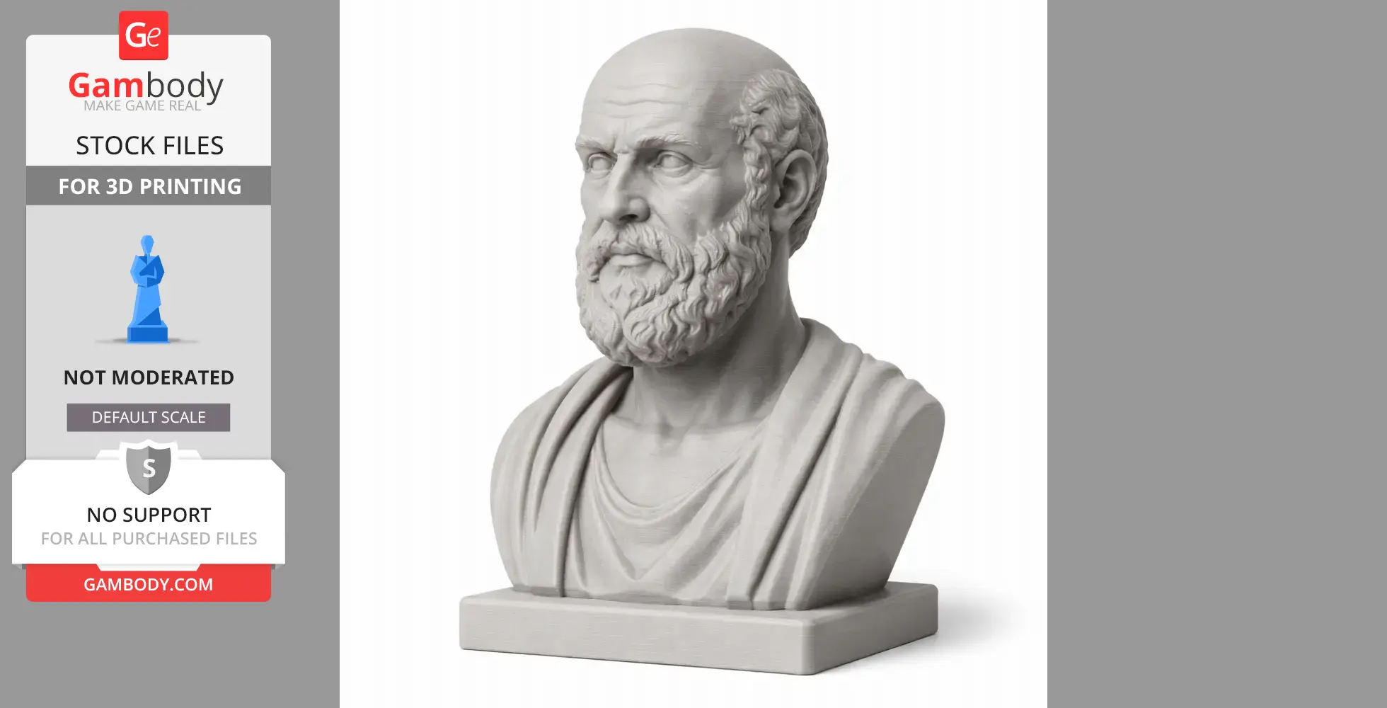A detailed bust of an ancient warrior with a beard and draped clothing, designed for 3D printing.