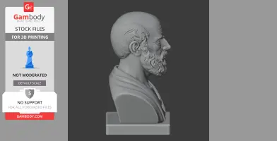 3D model of a bearded bust, possibly Hippocrates, shown in profile with detailed features.