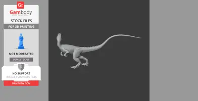 3D model of an Overoraptor dinosaur with a long tail, positioned for printing.
