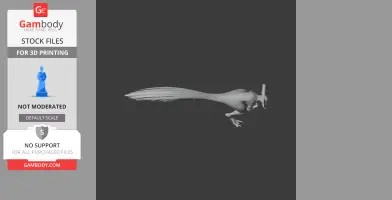 3D model of a prehistoric Oviraptor, depicted in a side view, designed for 3D printing.